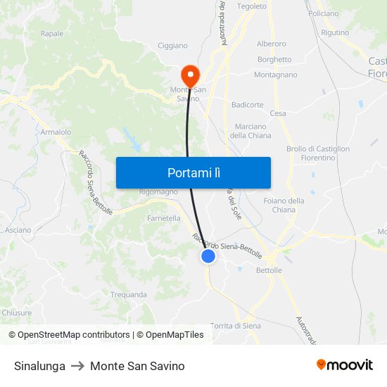 Sinalunga to Monte San Savino map