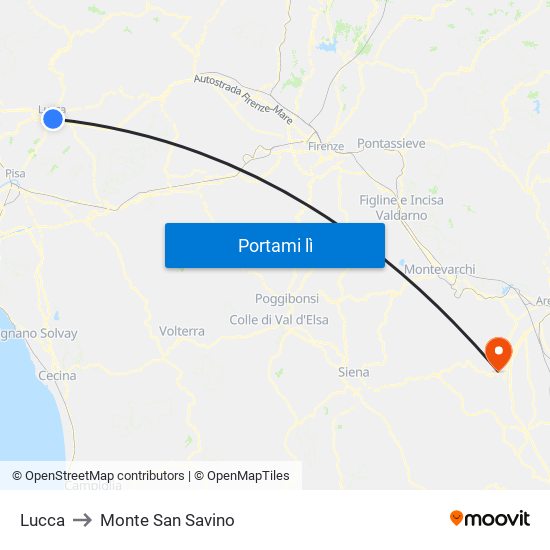 Lucca to Monte San Savino map