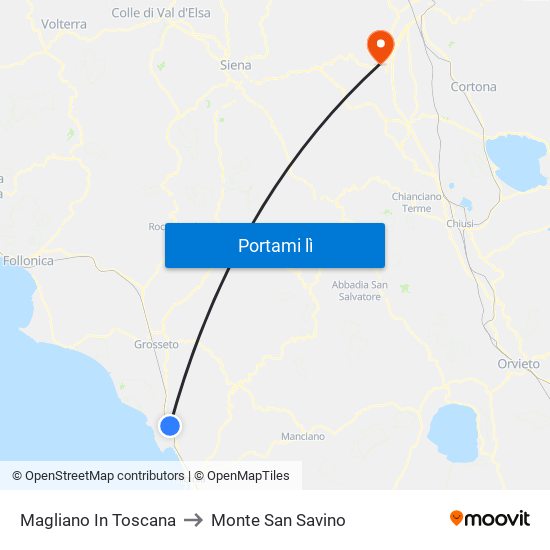 Magliano In Toscana to Monte San Savino map