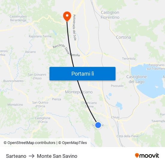 Sarteano to Monte San Savino map