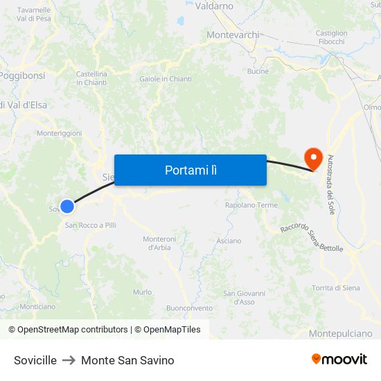 Sovicille to Monte San Savino map