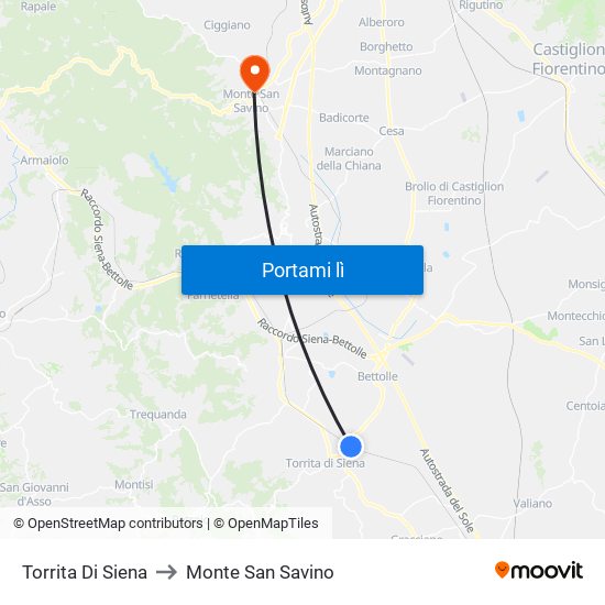 Torrita Di Siena to Monte San Savino map