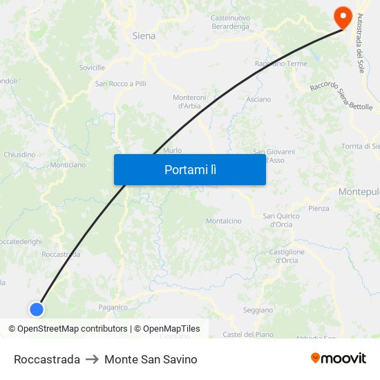 Roccastrada to Monte San Savino map