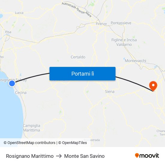 Rosignano Marittimo to Monte San Savino map