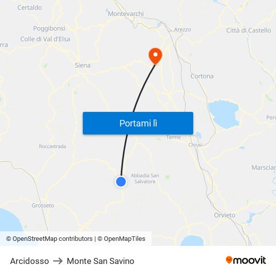 Arcidosso to Monte San Savino map