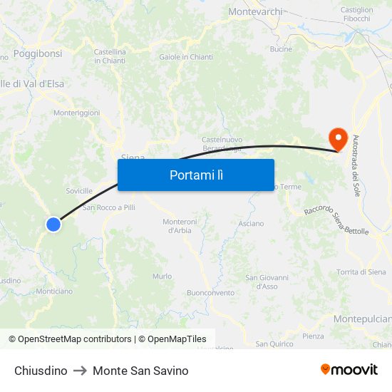 Chiusdino to Monte San Savino map