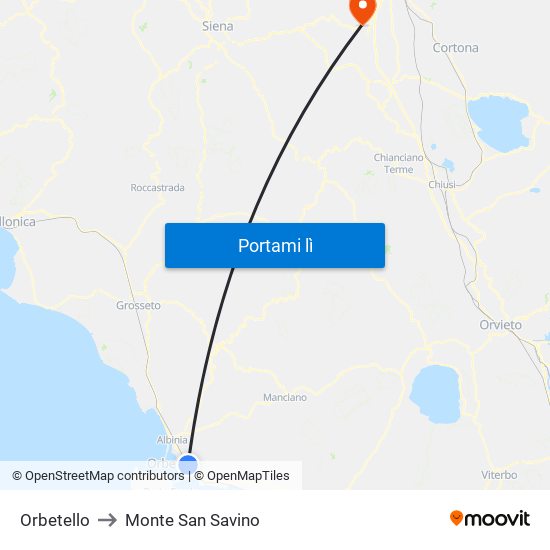 Orbetello to Monte San Savino map