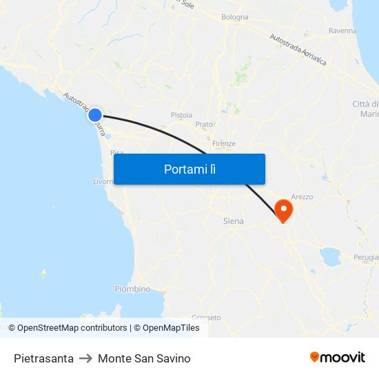 Pietrasanta to Monte San Savino map