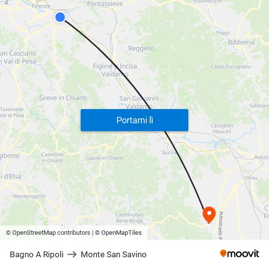 Bagno A Ripoli to Monte San Savino map