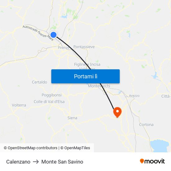 Calenzano to Monte San Savino map