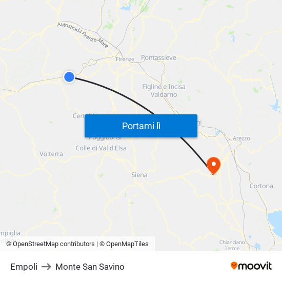 Empoli to Monte San Savino map
