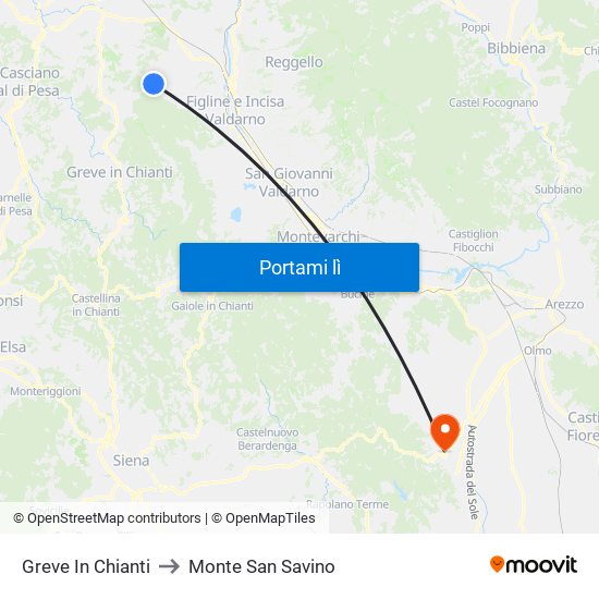 Greve In Chianti to Monte San Savino map