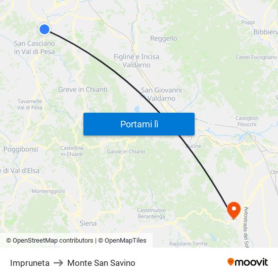 Impruneta to Monte San Savino map