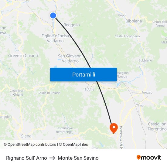 Rignano Sull' Arno to Monte San Savino map