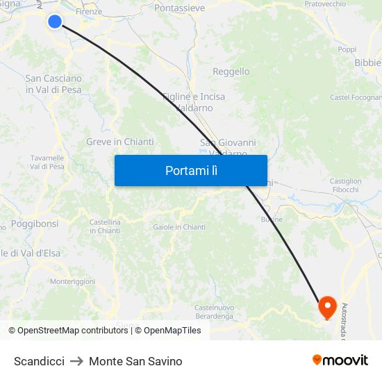 Scandicci to Monte San Savino map