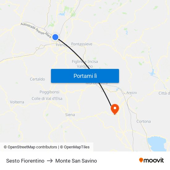 Sesto Fiorentino to Monte San Savino map
