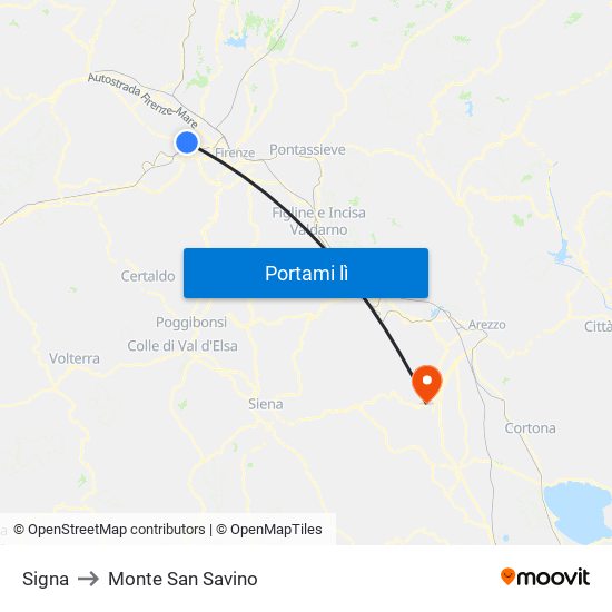 Signa to Monte San Savino map