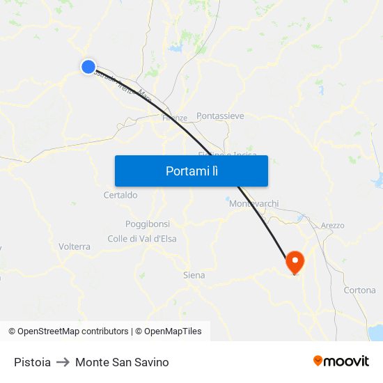 Pistoia to Monte San Savino map