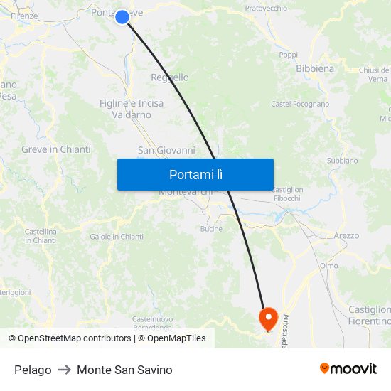 Pelago to Monte San Savino map