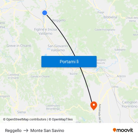 Reggello to Monte San Savino map