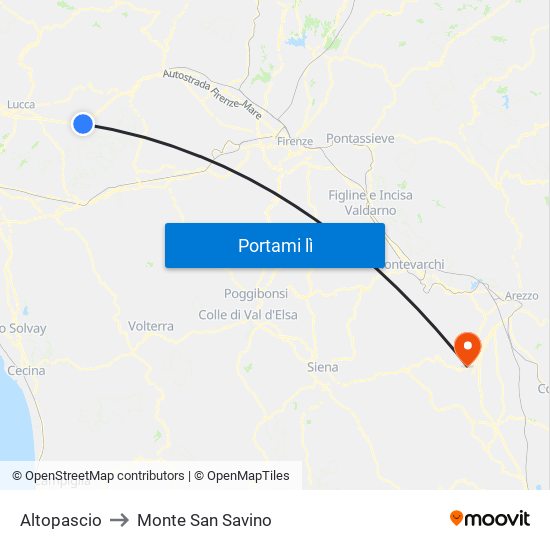 Altopascio to Monte San Savino map