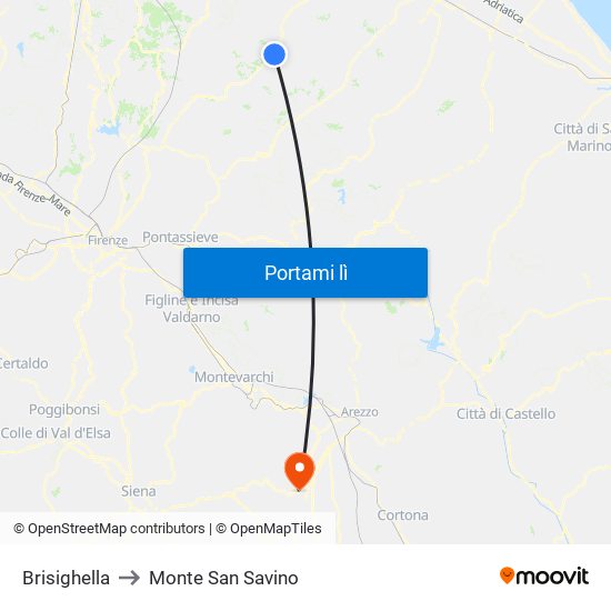 Brisighella to Monte San Savino map