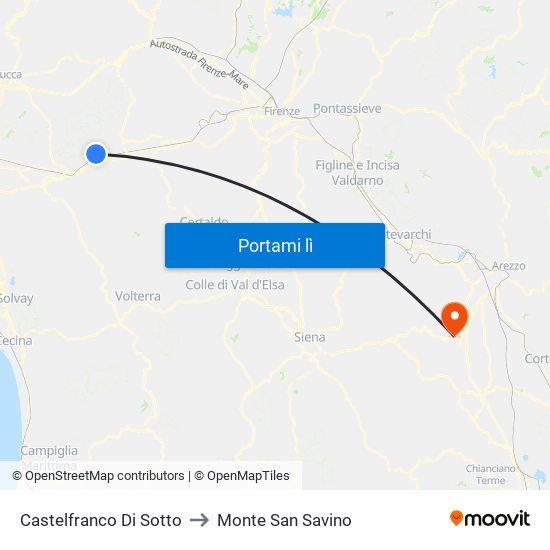 Castelfranco Di Sotto to Monte San Savino map