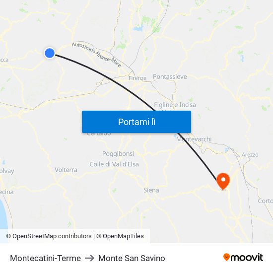 Montecatini-Terme to Monte San Savino map