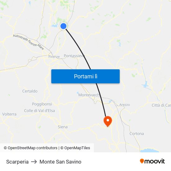 Scarperia to Monte San Savino map