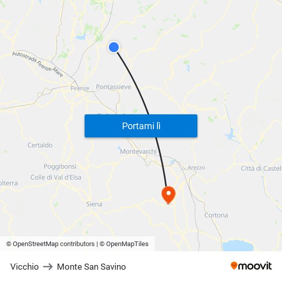 Vicchio to Monte San Savino map