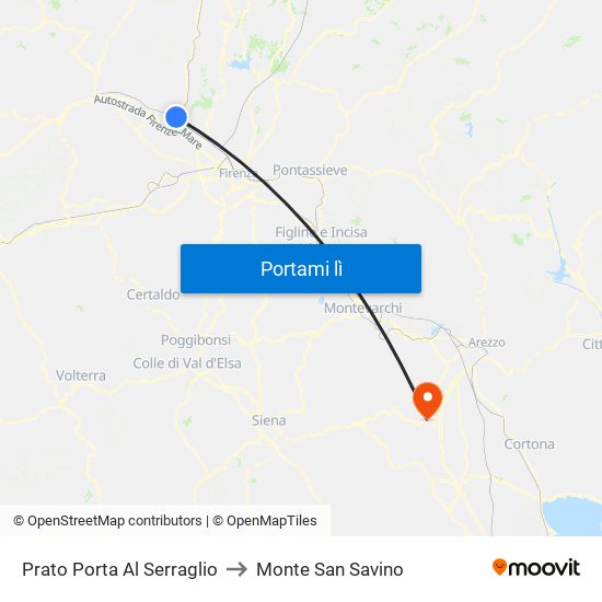 Prato Porta Al Serraglio to Monte San Savino map