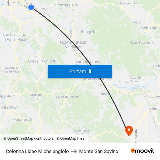 Colonna Liceo Michelangiolo to Monte San Savino map