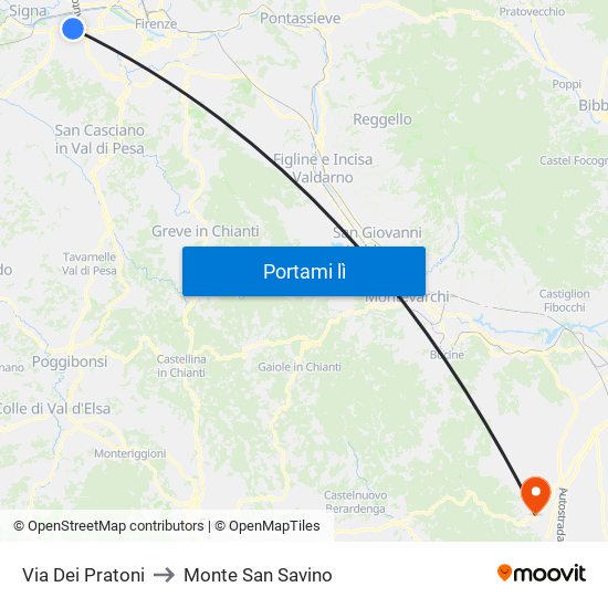 Via Dei Pratoni to Monte San Savino map