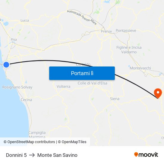 Donnini 5 to Monte San Savino map