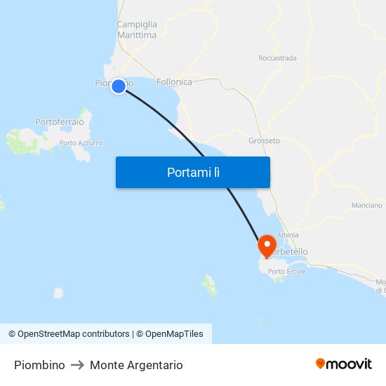 Piombino to Monte Argentario map