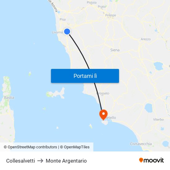 Collesalvetti to Monte Argentario map