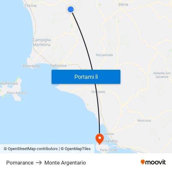 Pomarance to Monte Argentario map
