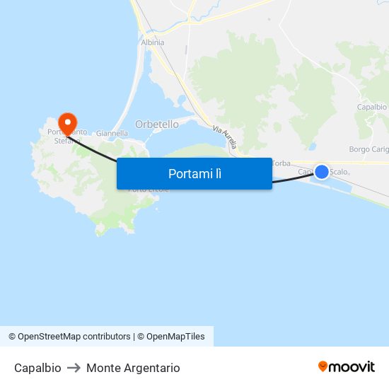 Capalbio to Monte Argentario map