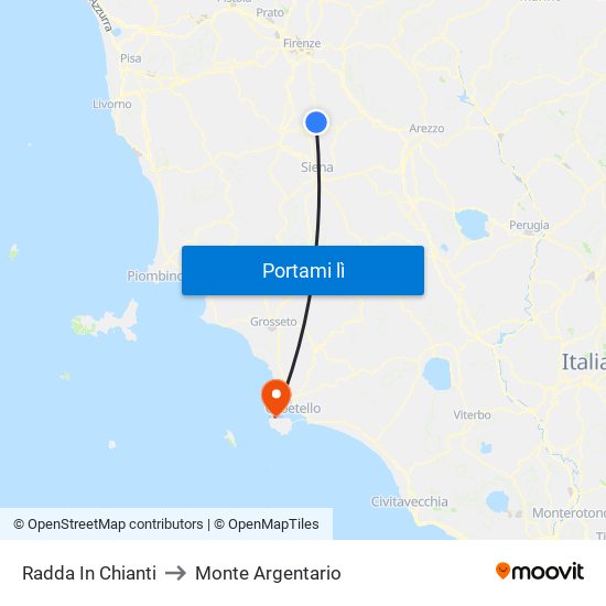 Radda In Chianti to Monte Argentario map