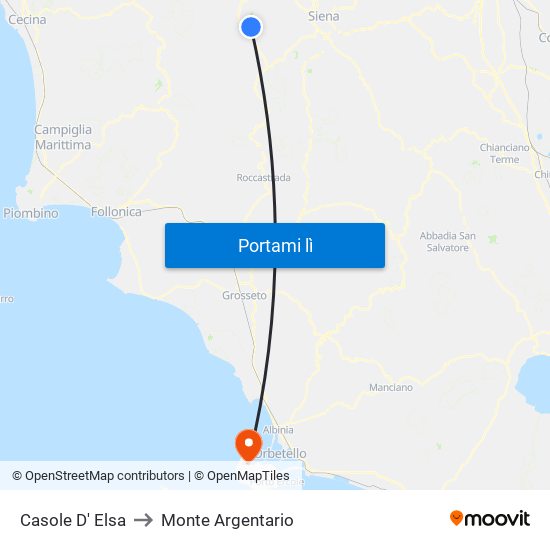 Casole D' Elsa to Monte Argentario map