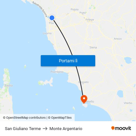 San Giuliano Terme to Monte Argentario map