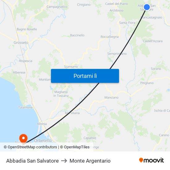 Abbadia San Salvatore to Monte Argentario map