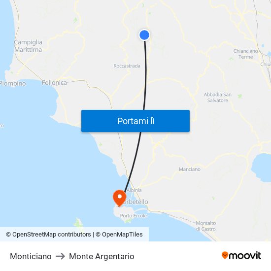 Monticiano to Monte Argentario map