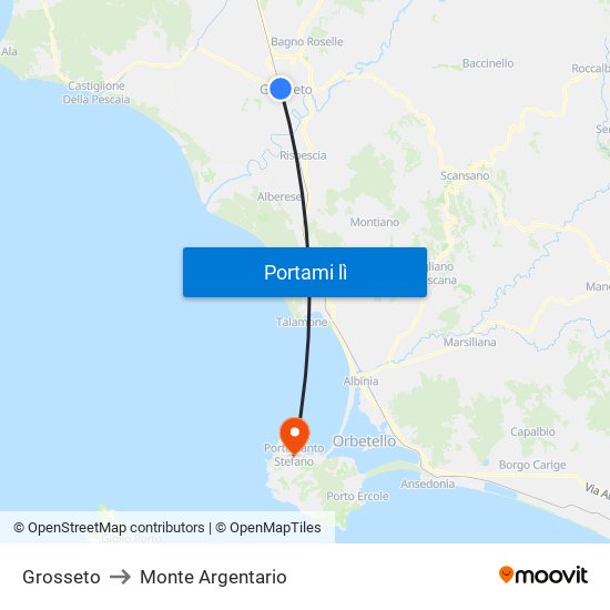Grosseto to Monte Argentario map
