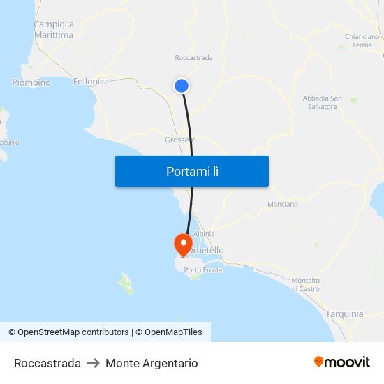 Roccastrada to Monte Argentario map