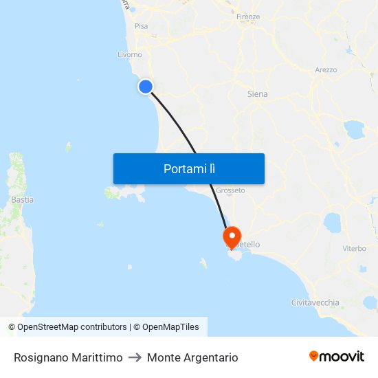 Rosignano Marittimo to Monte Argentario map