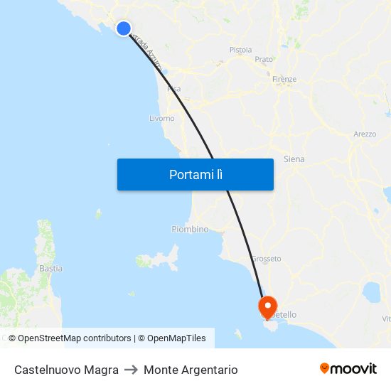 Castelnuovo Magra to Monte Argentario map