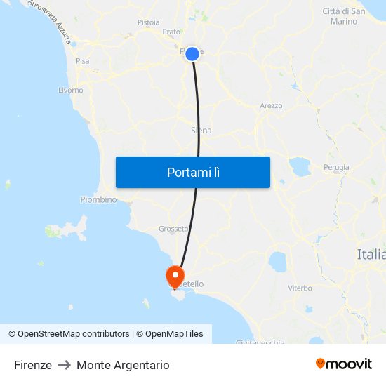 Firenze to Monte Argentario map