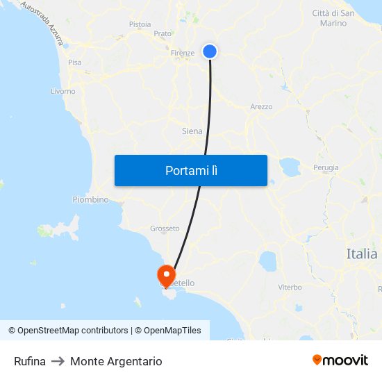 Rufina to Monte Argentario map