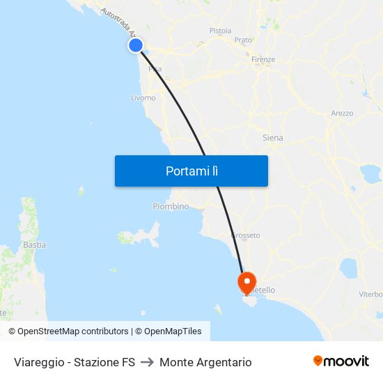 Viareggio Stazione FS to Monte Argentario map